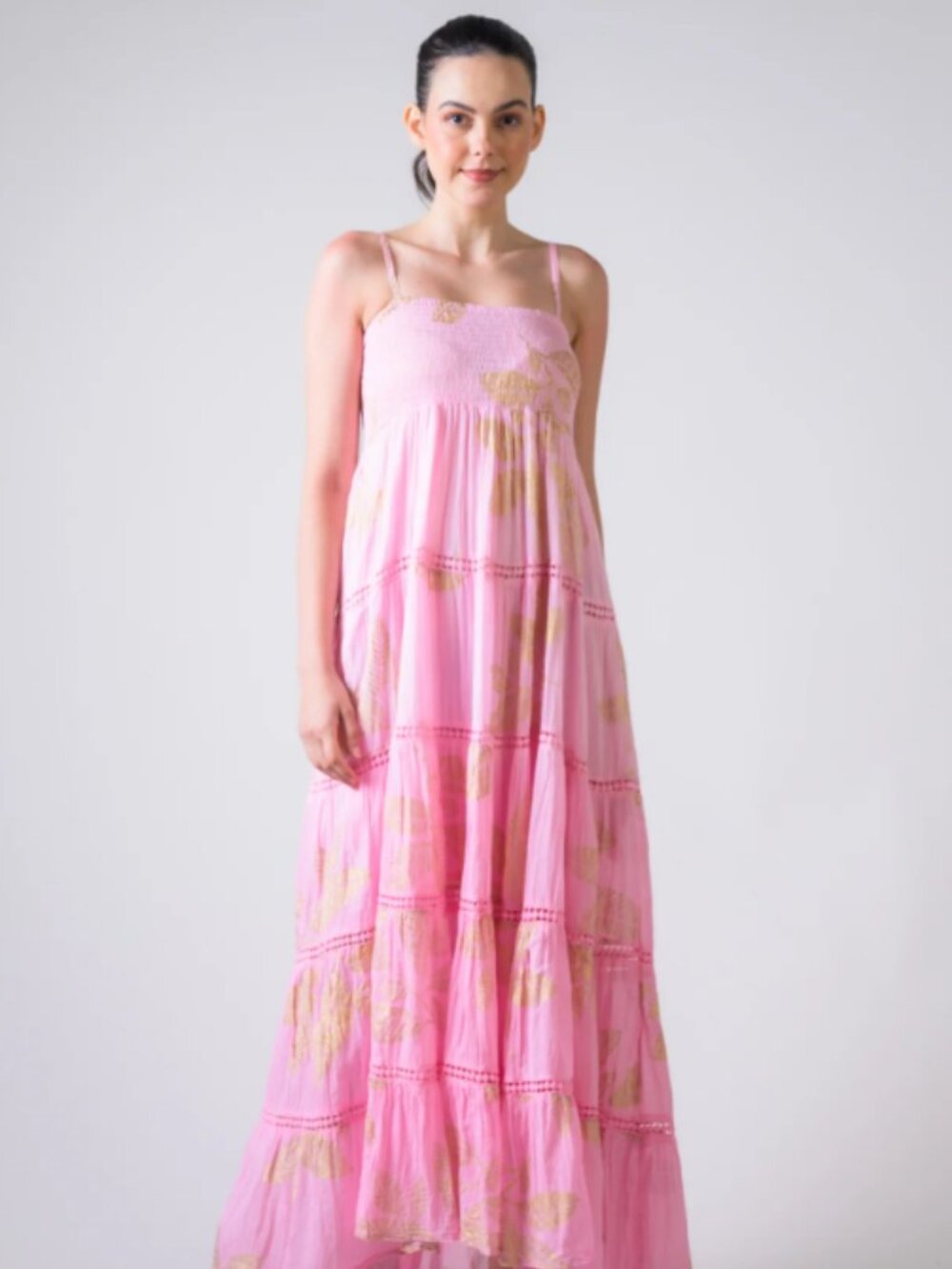 New Sleeveless Foil Print Gown (Pink)